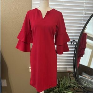 J. McLaughlin Letty Tier Bell Sleeve Sheath Dress Small Career business